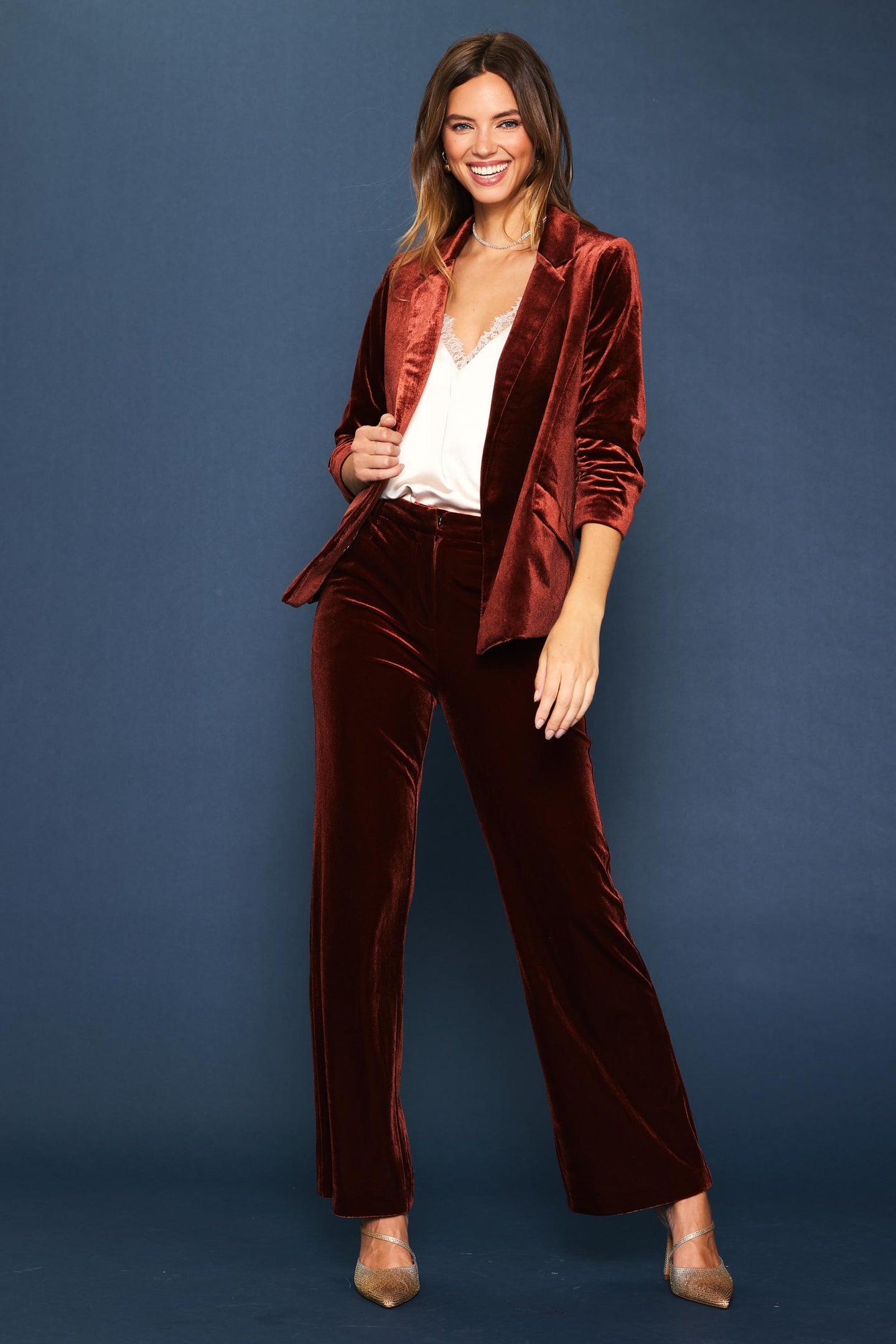 Ruched Velvet Blazer