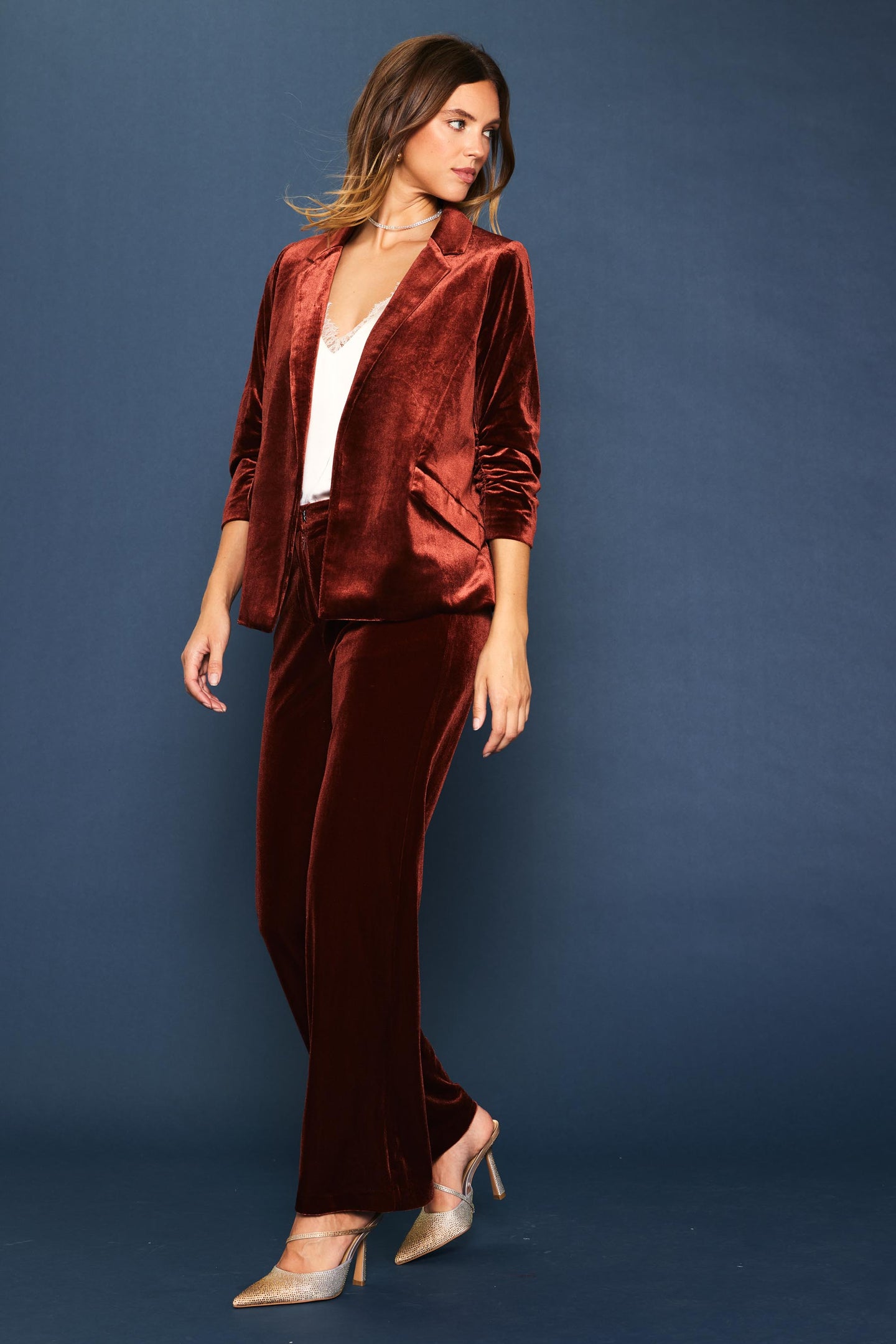 Ruched Velvet Blazer