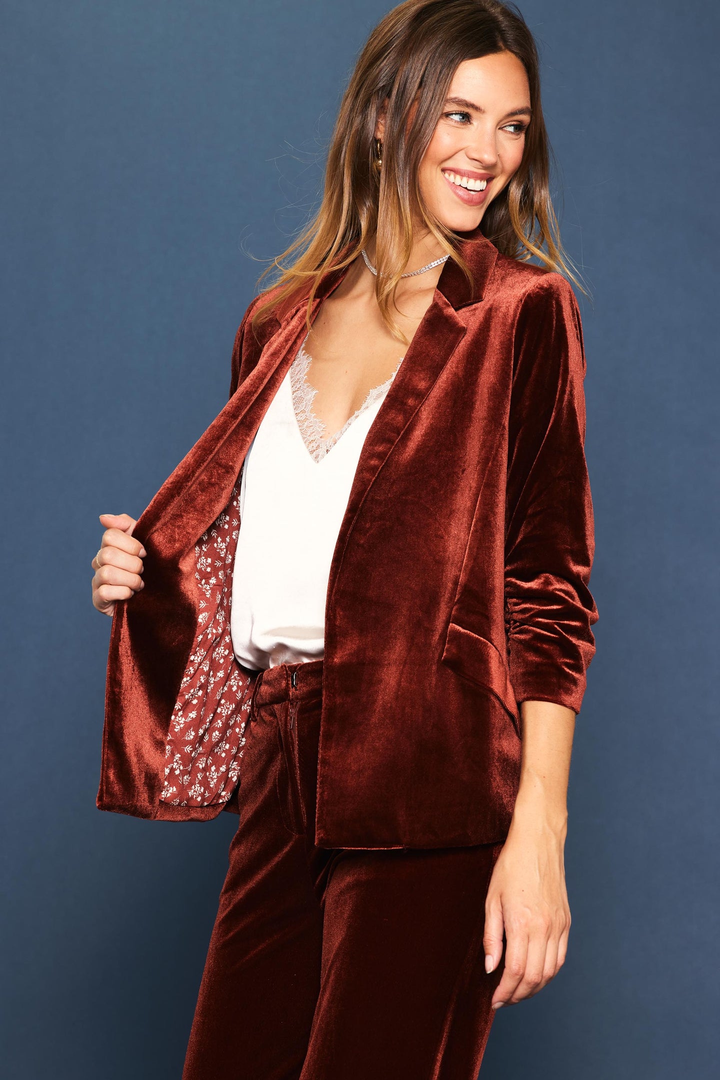 Ruched Velvet Blazer