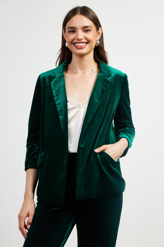 Ruched Velvet Blazer