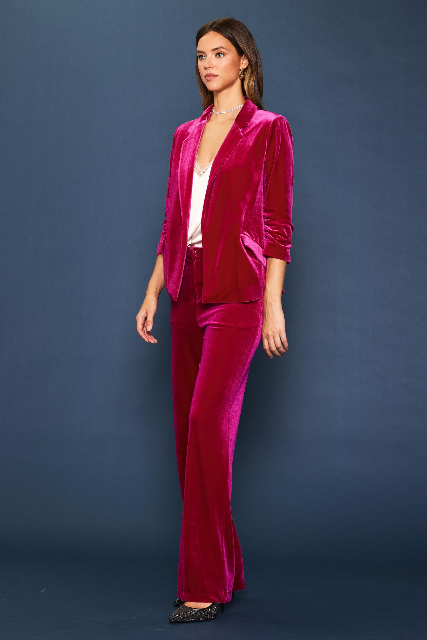 Ruched Velvet Blazer