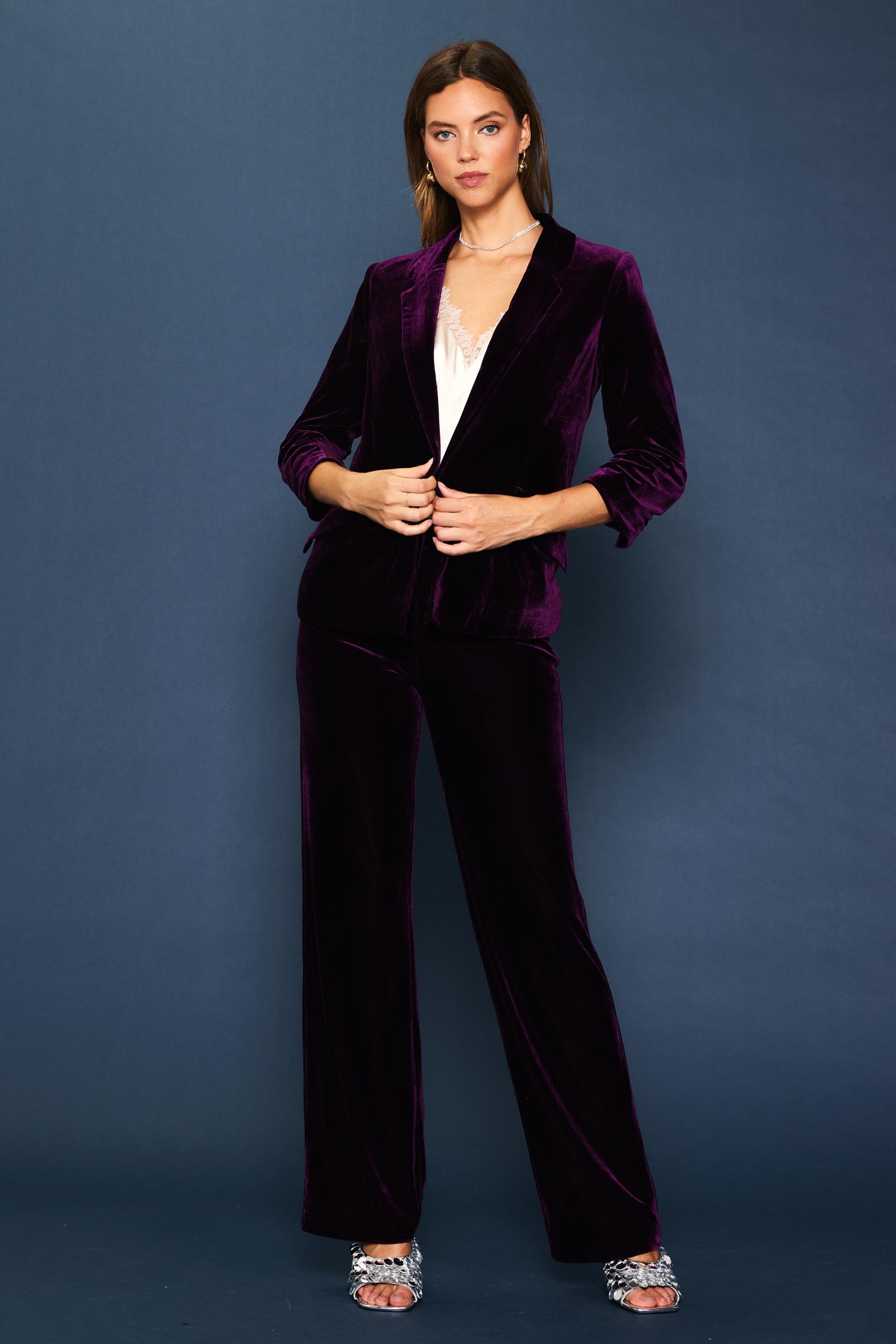 Ruched Velvet Blazer