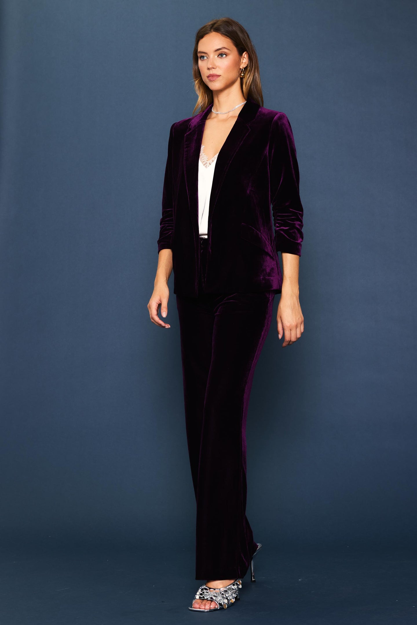 Ruched Velvet Blazer