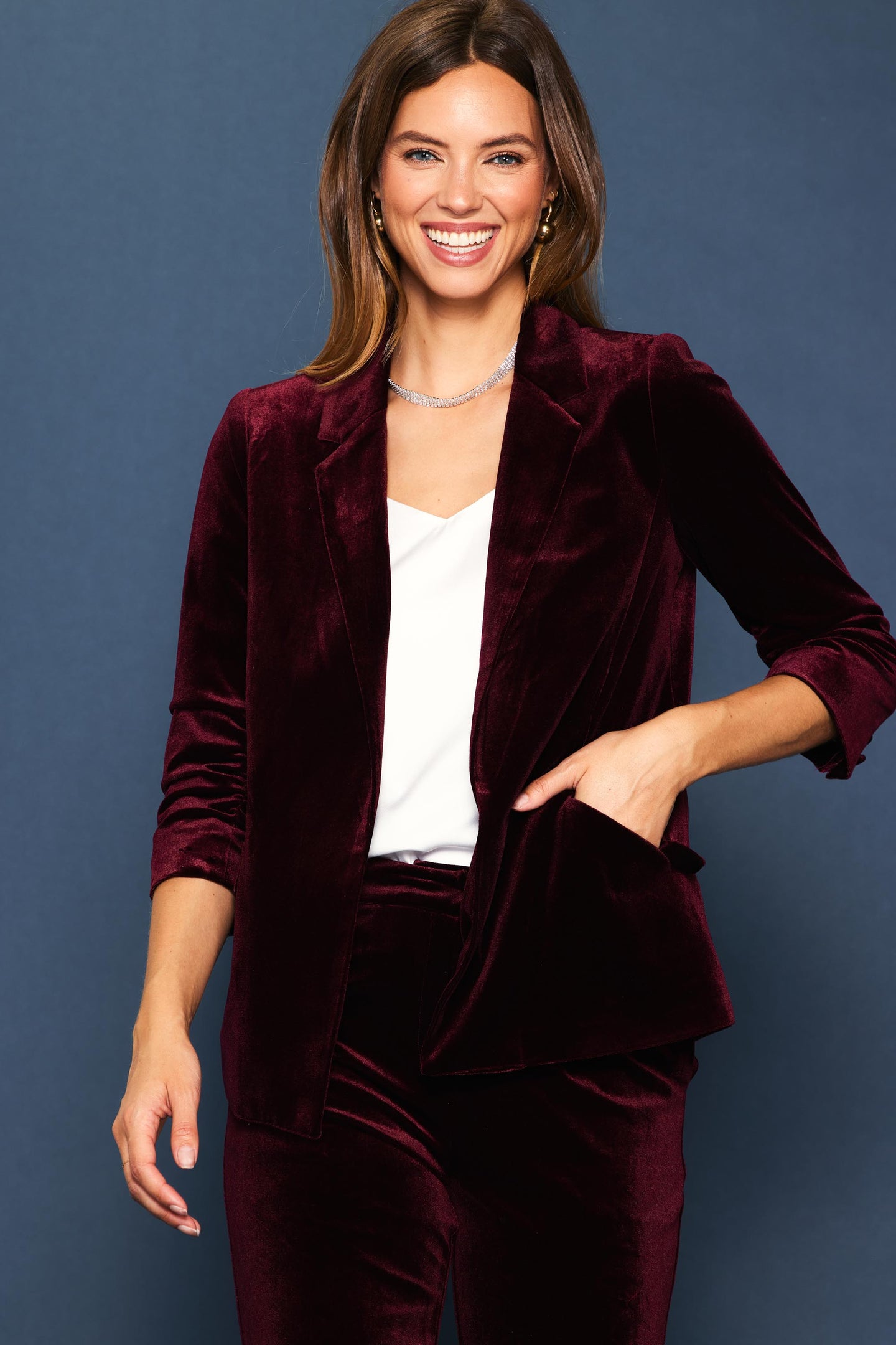 Ruched Velvet Blazer