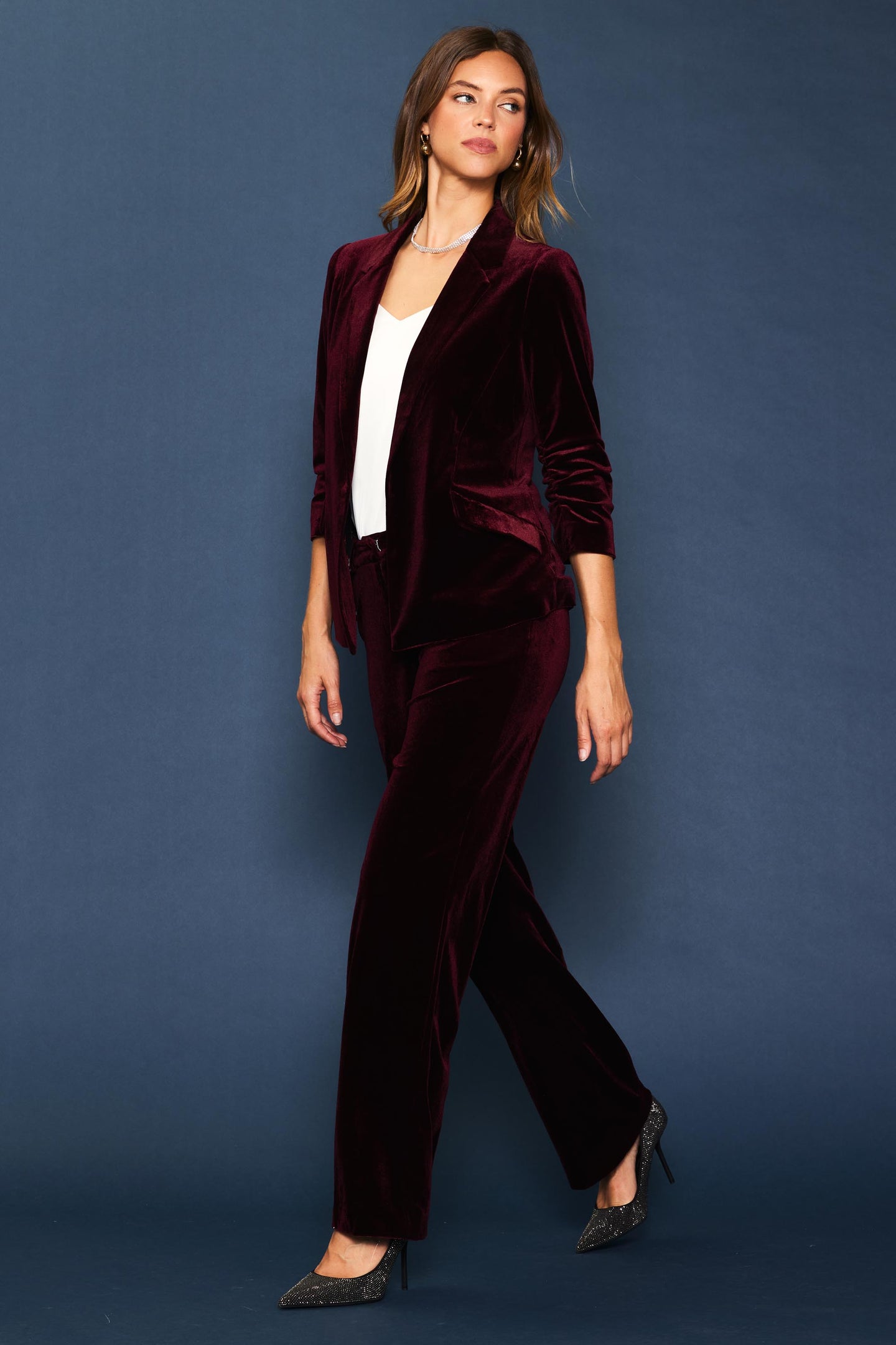 Ruched Velvet Blazer