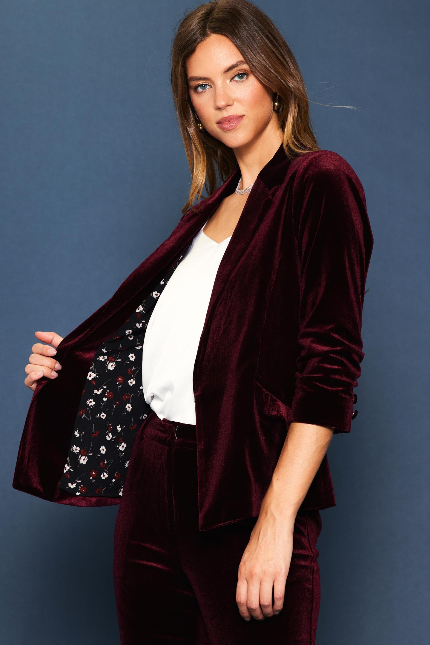 Ruched Velvet Blazer