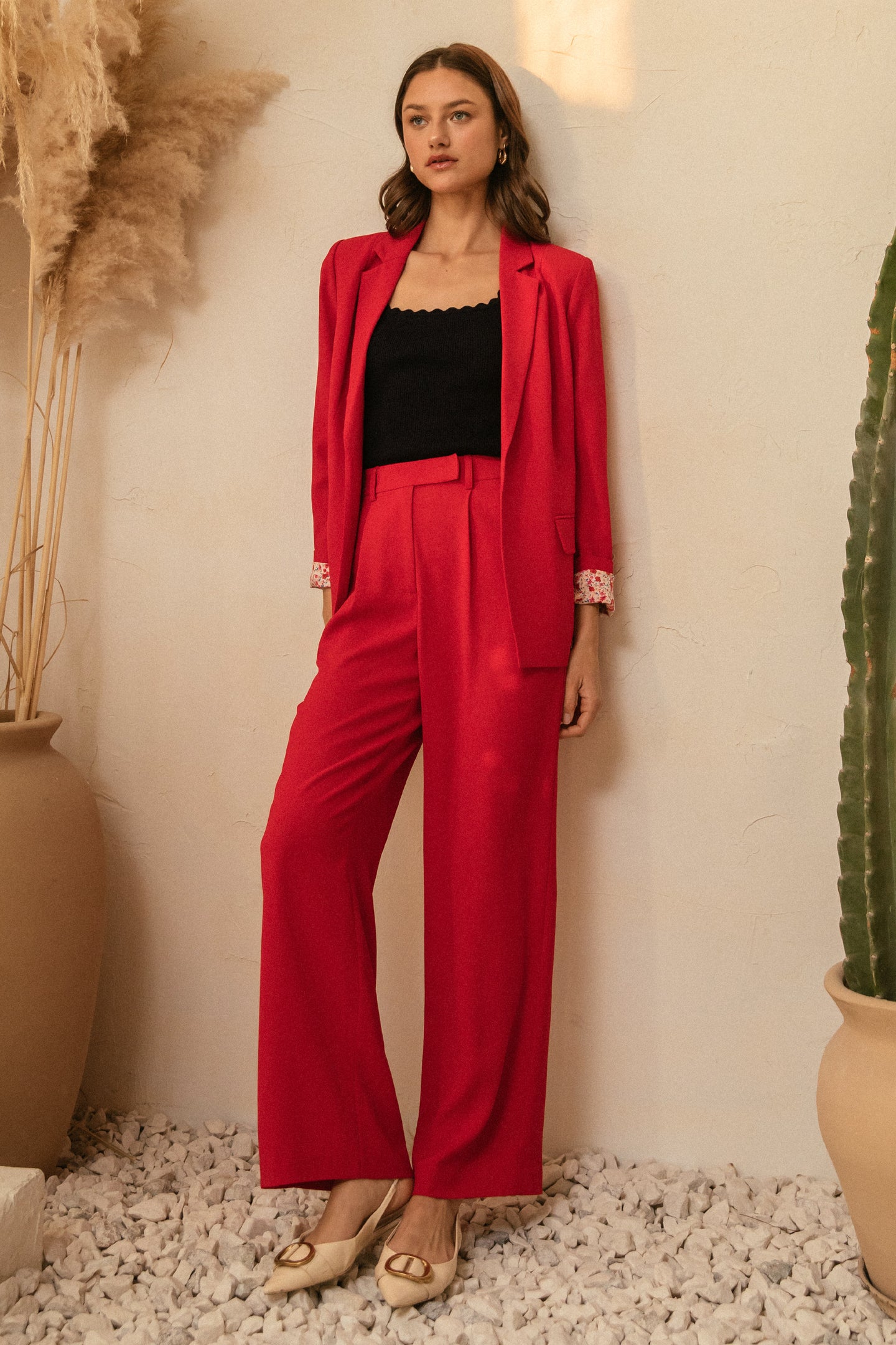 Pintuck Wide Leg Trousers