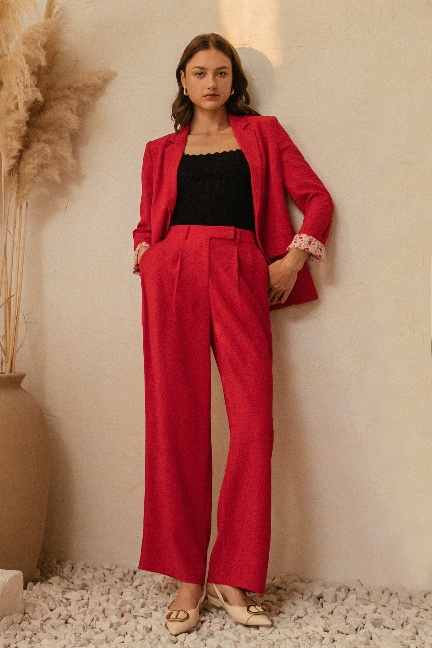 Pintuck Wide Leg Trousers