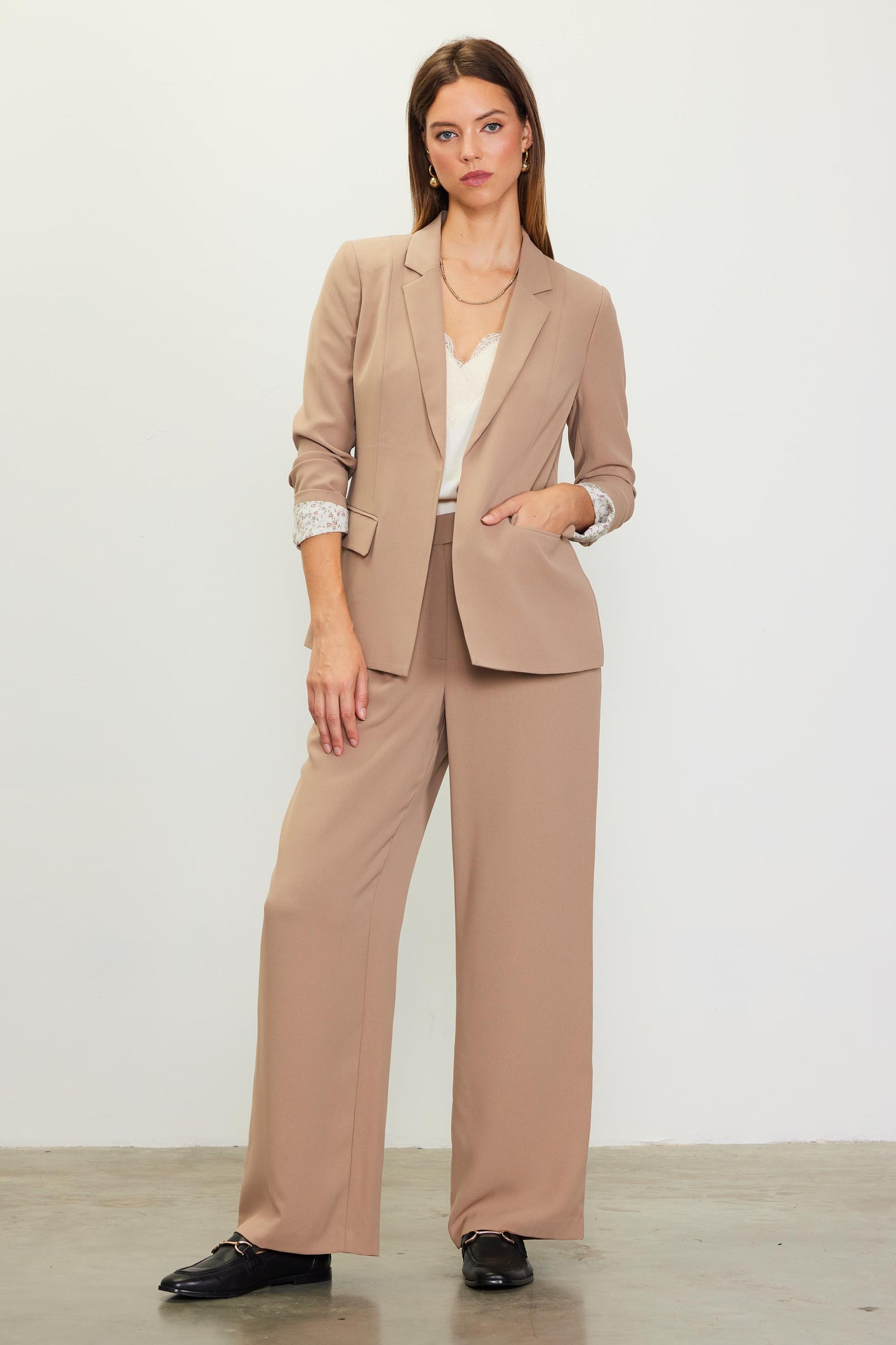 Pintuck Wide Leg Trousers