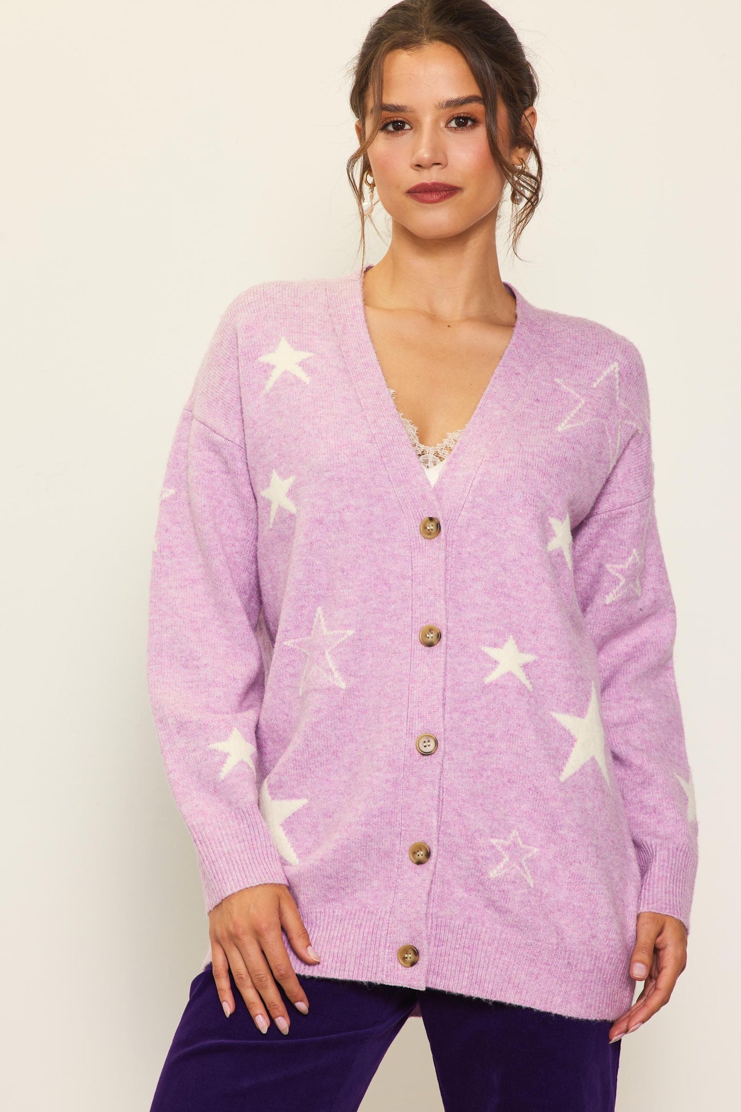 Recycled Star Motif Sweater Cardigan