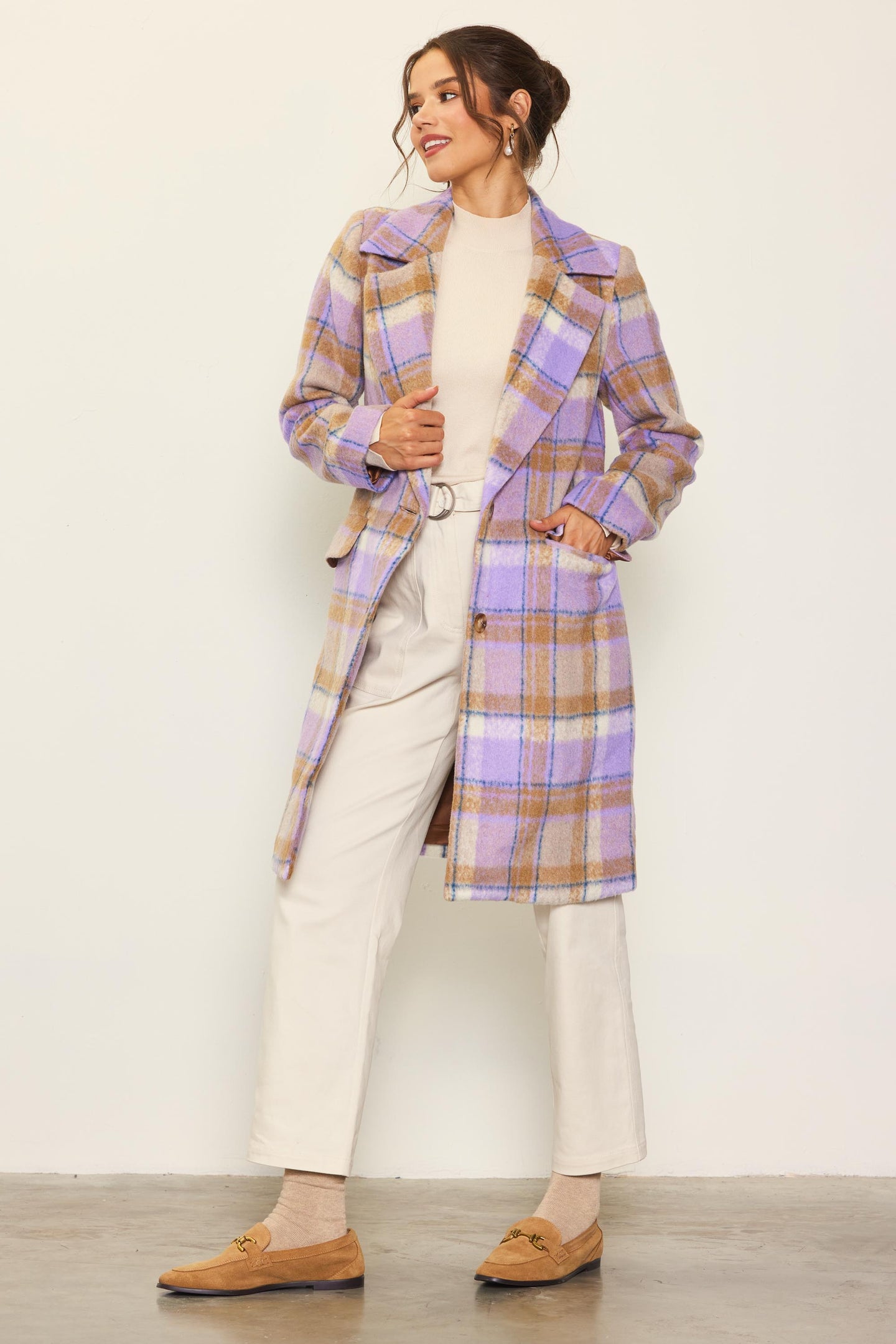 Knee Length Plaid Coat