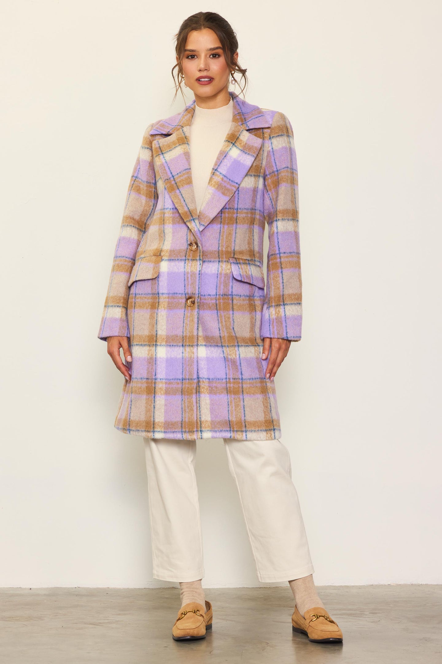 Knee Length Plaid Coat