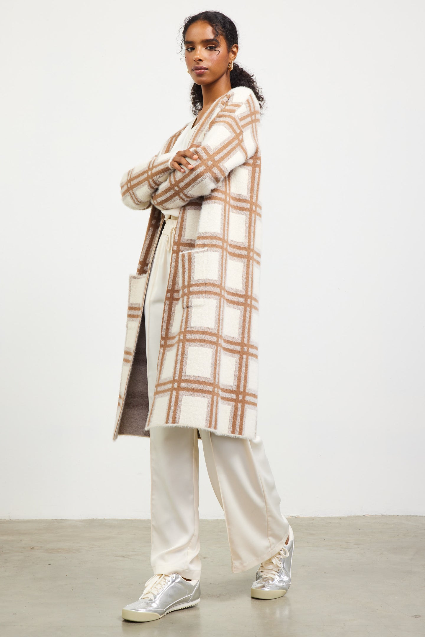 Windowpane Plaid Motif Duster