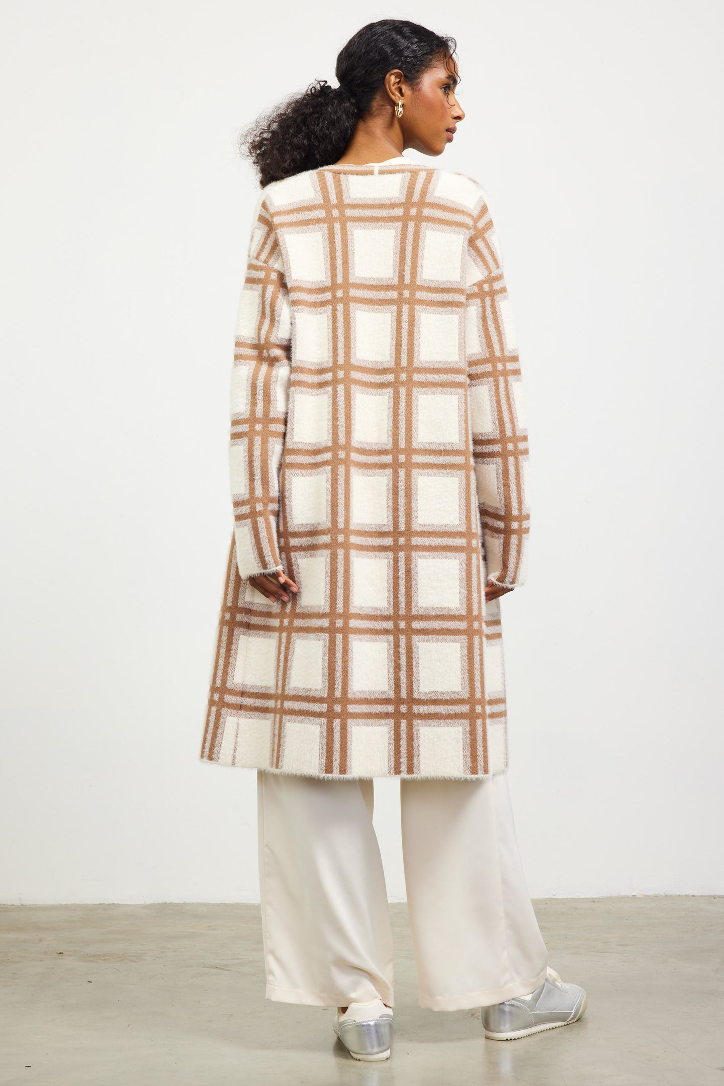 Windowpane Plaid Motif Duster