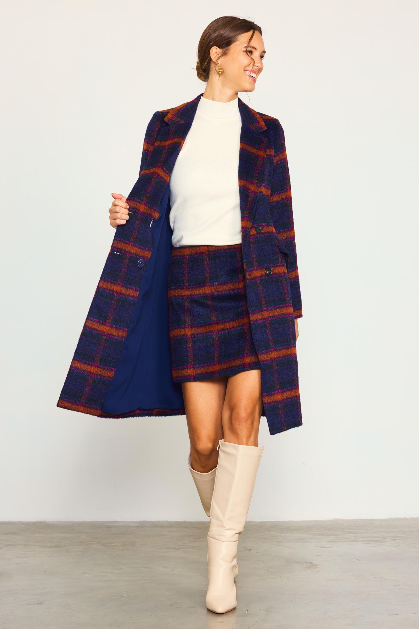 Double Breasted Plaid Coat