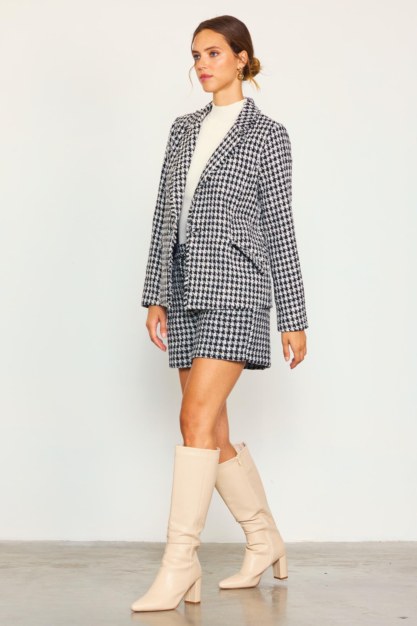 Fringed Houndstooth Blazer