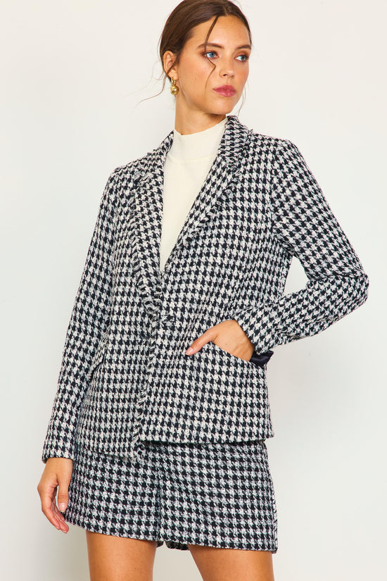 Fringed Houndstooth Blazer