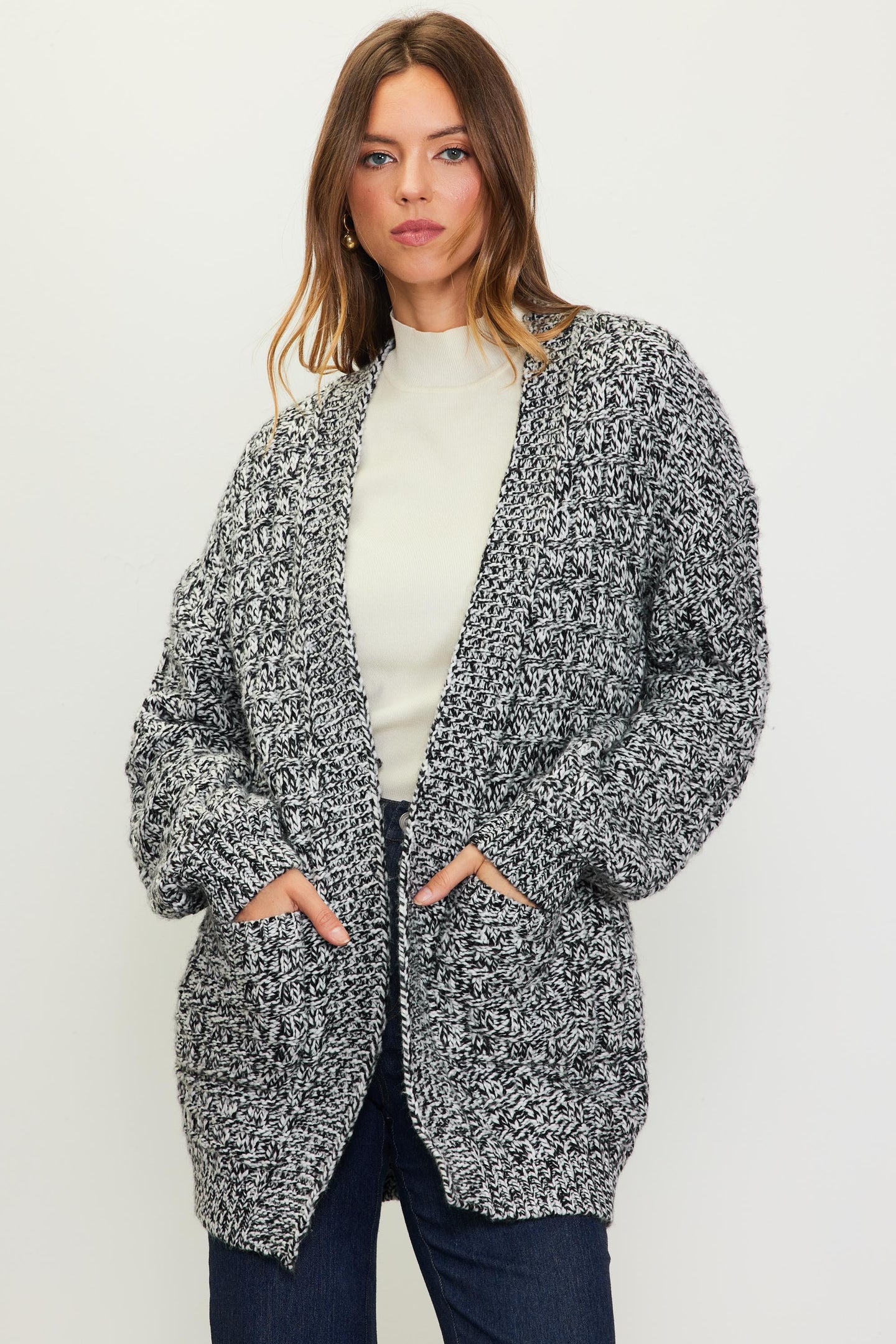 Open Front Marled Cardigan