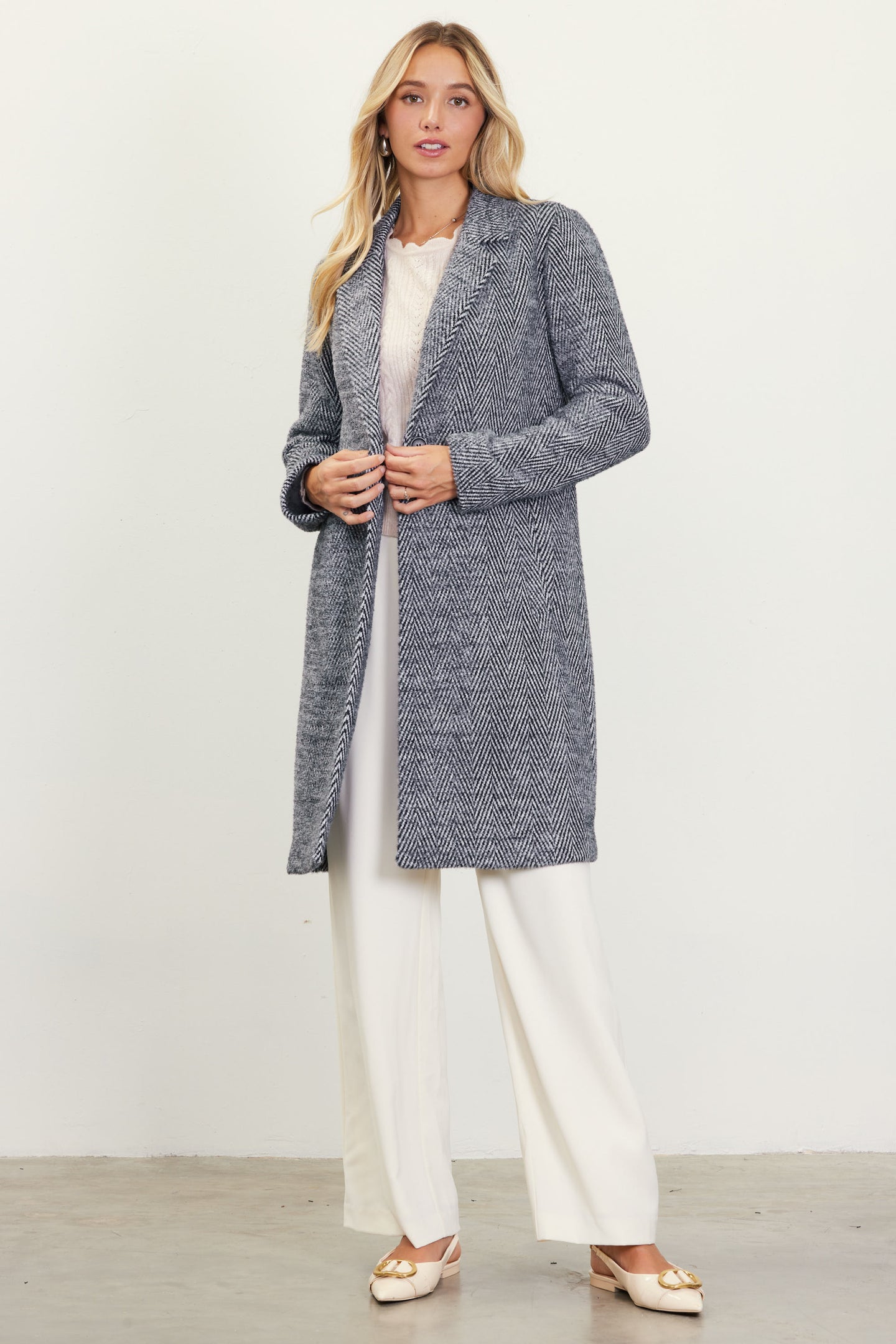 Herringbone Single Button Coat