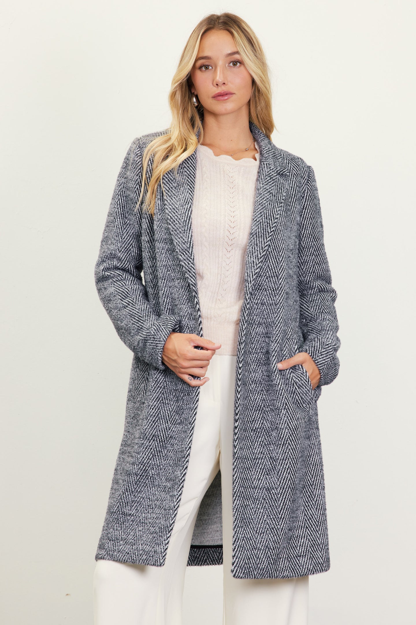 Herringbone Single Button Coat