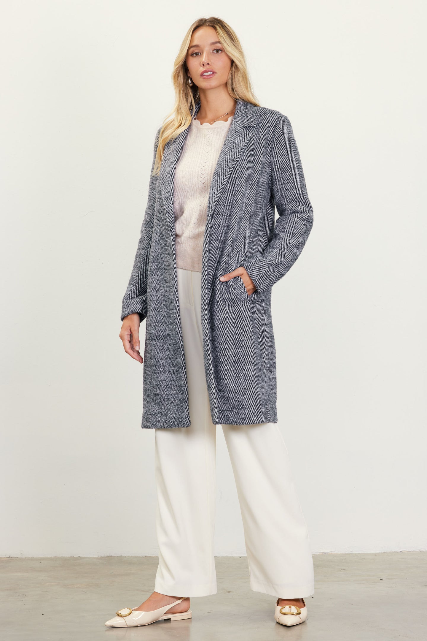 Herringbone Single Button Coat