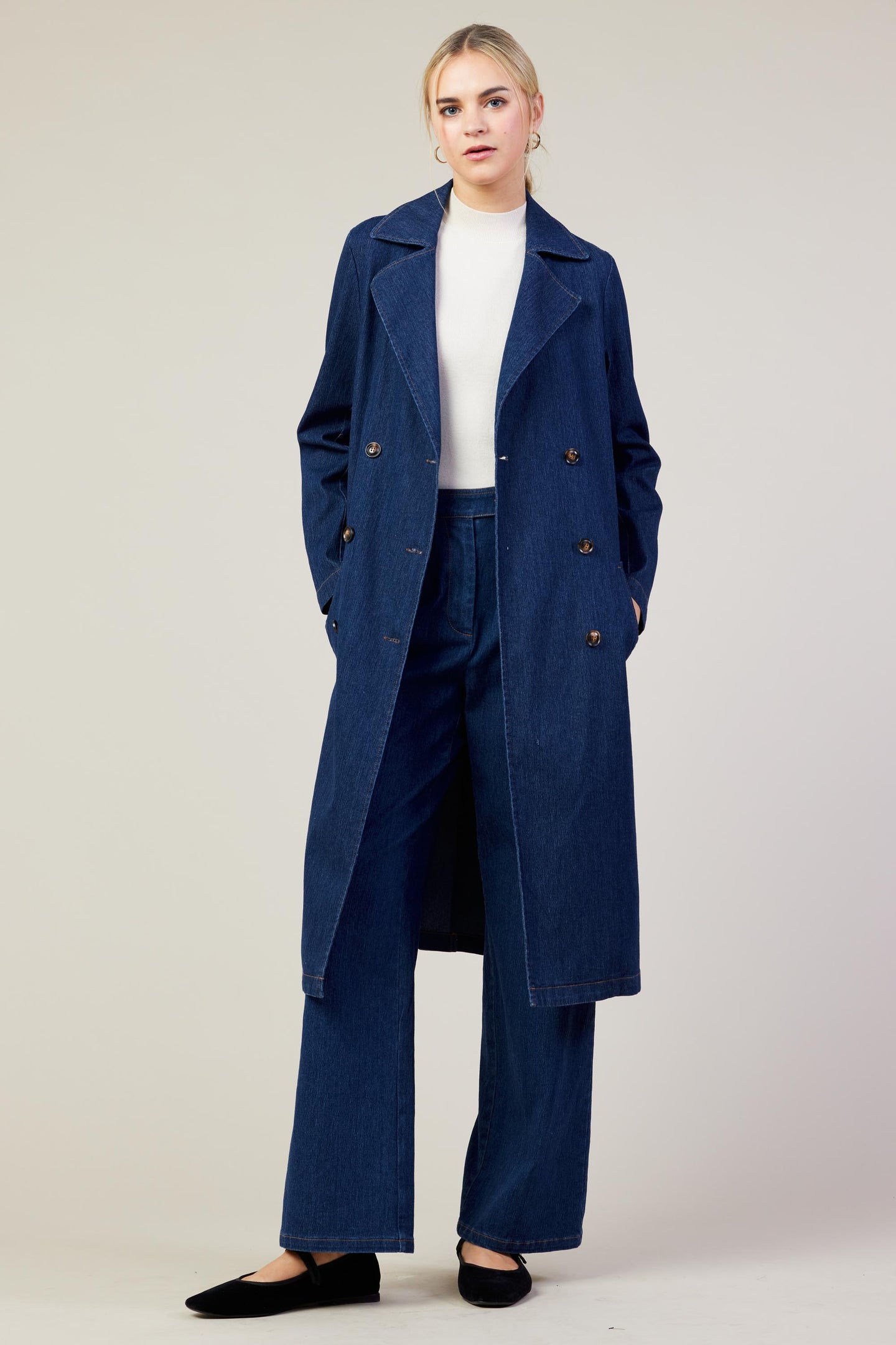 Washed Denim Trench Coat