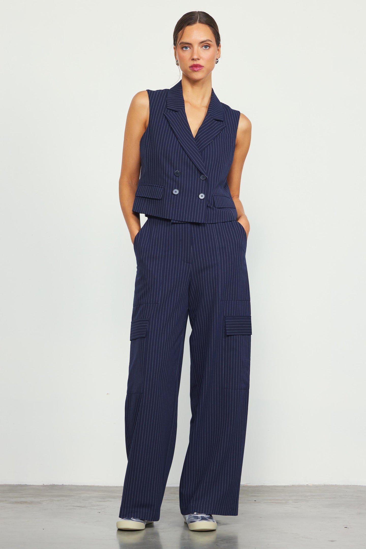 Pinstriped Cargo Wide Leg Pants