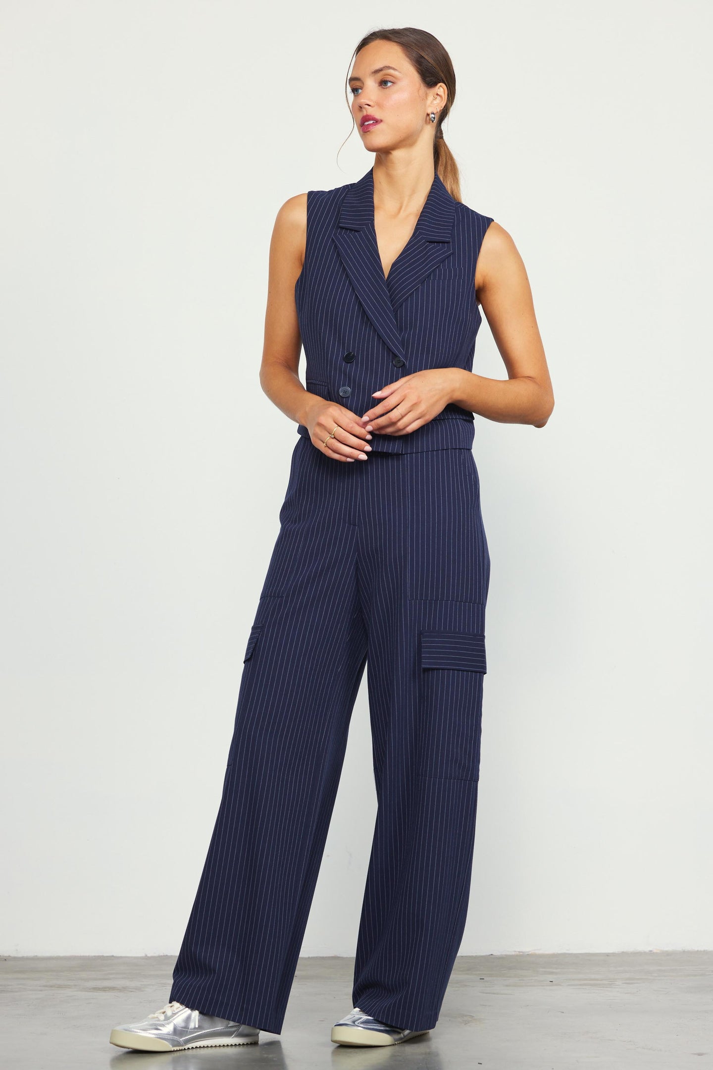 Pinstriped Cargo Wide Leg Pants