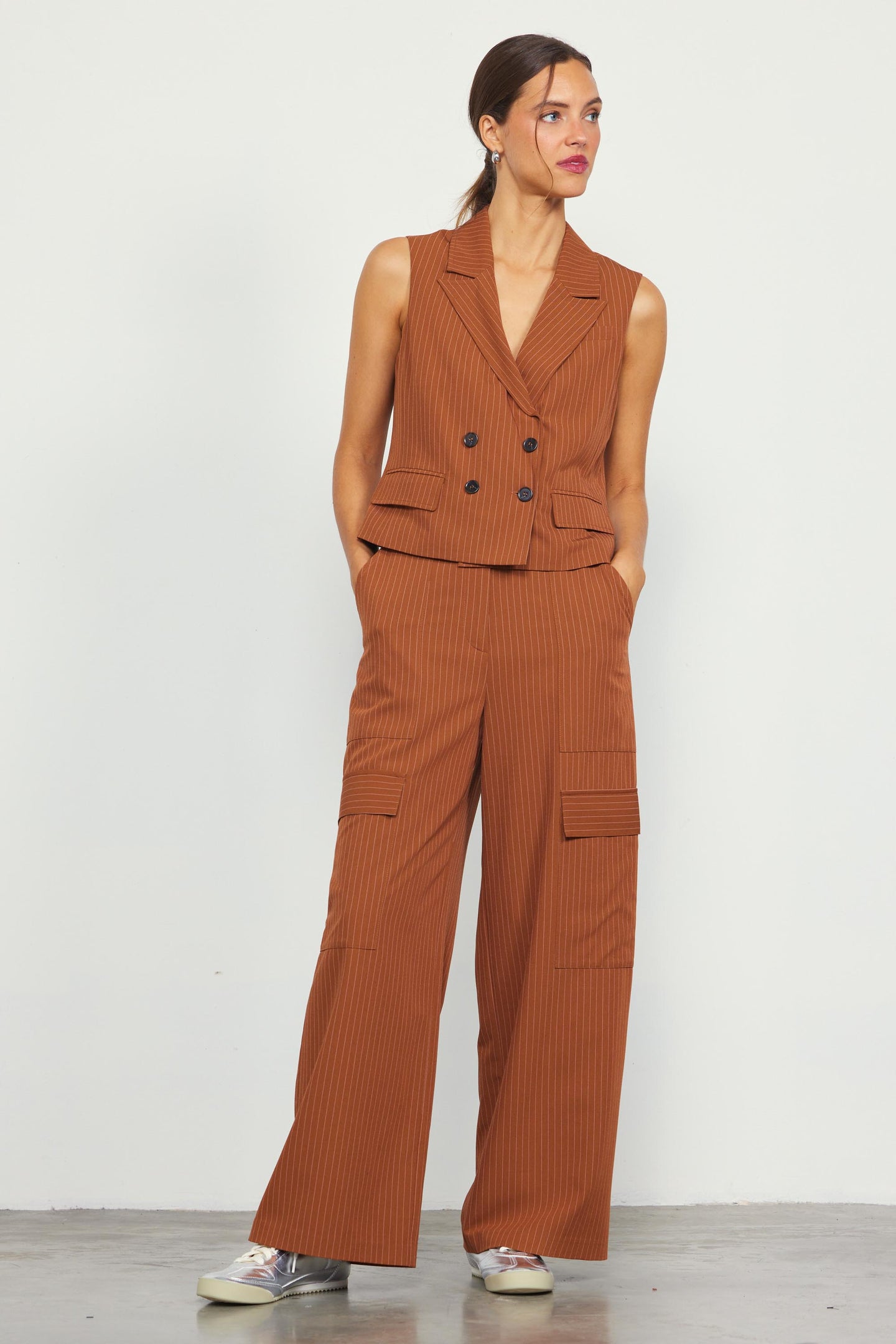 Pinstriped Cargo Wide Leg Pants