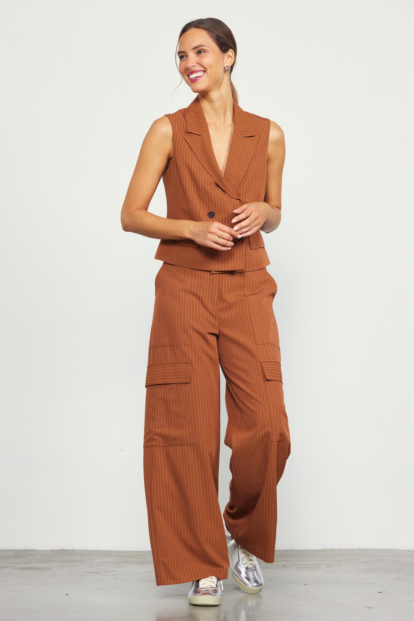 Pinstriped Cargo Wide Leg Pants