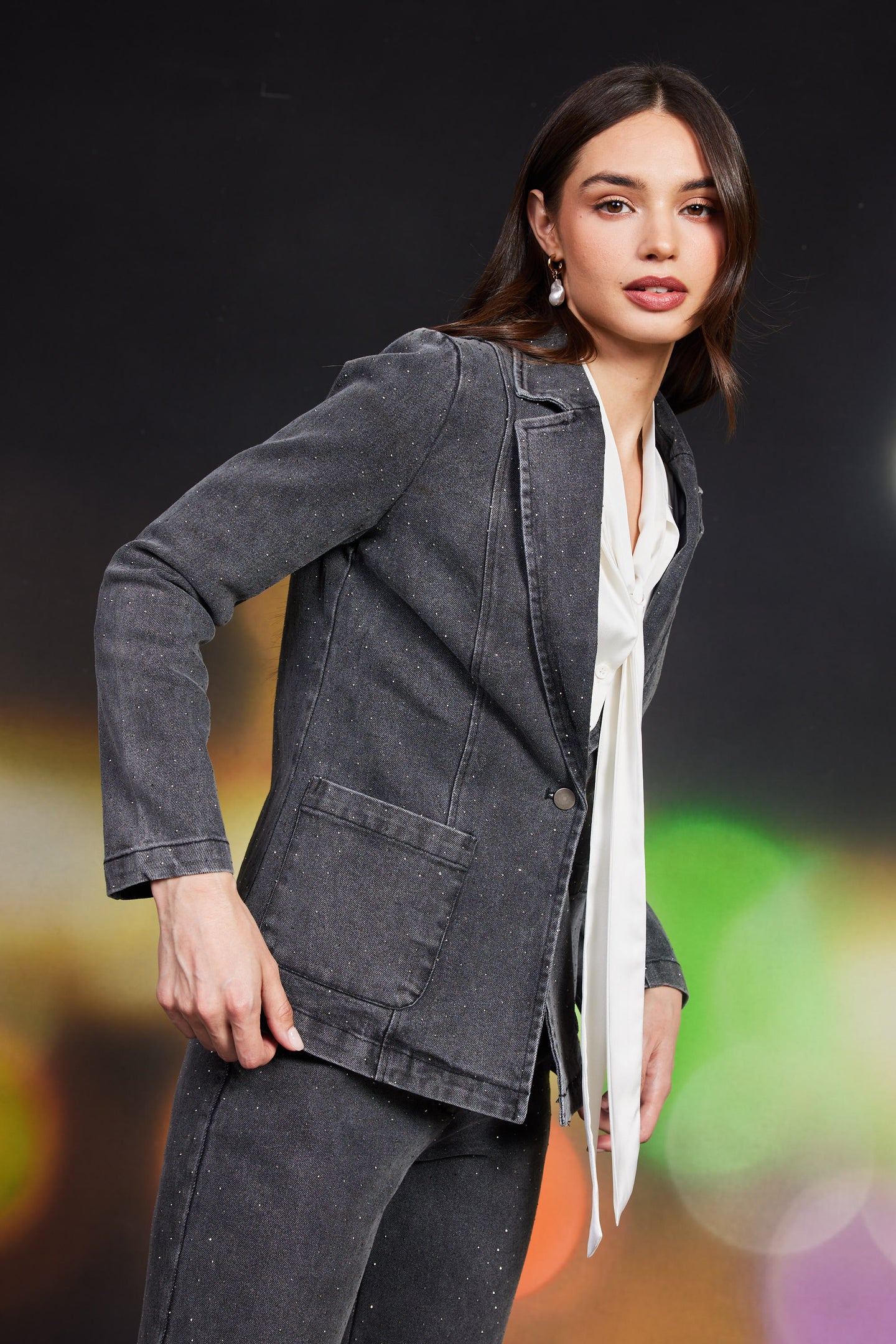 Lydia Rhinestone Denim Blazer