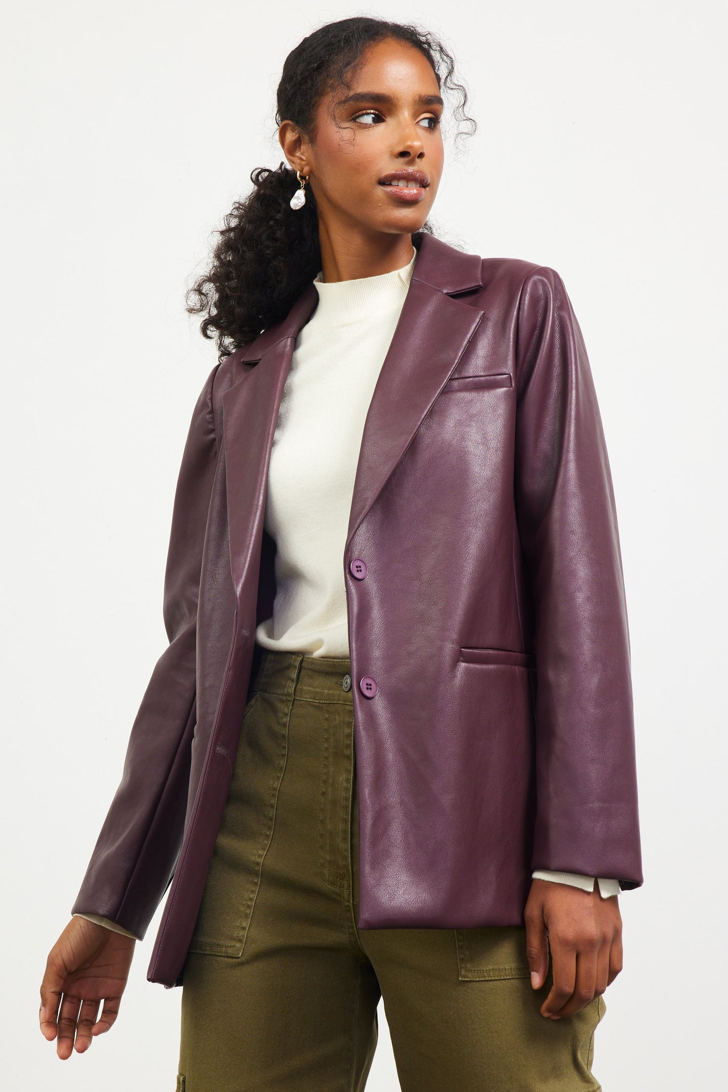 Faux Leather Tailored Blazer