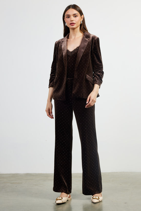 Rhinestone Ruched Velvet Blazer