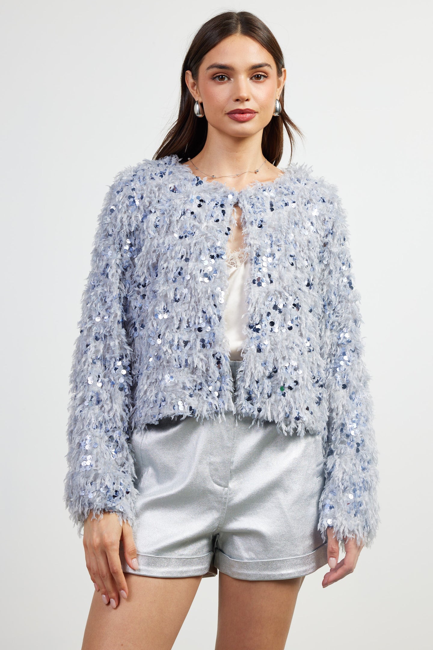 Wren Feathered Sequin Crop Jacket