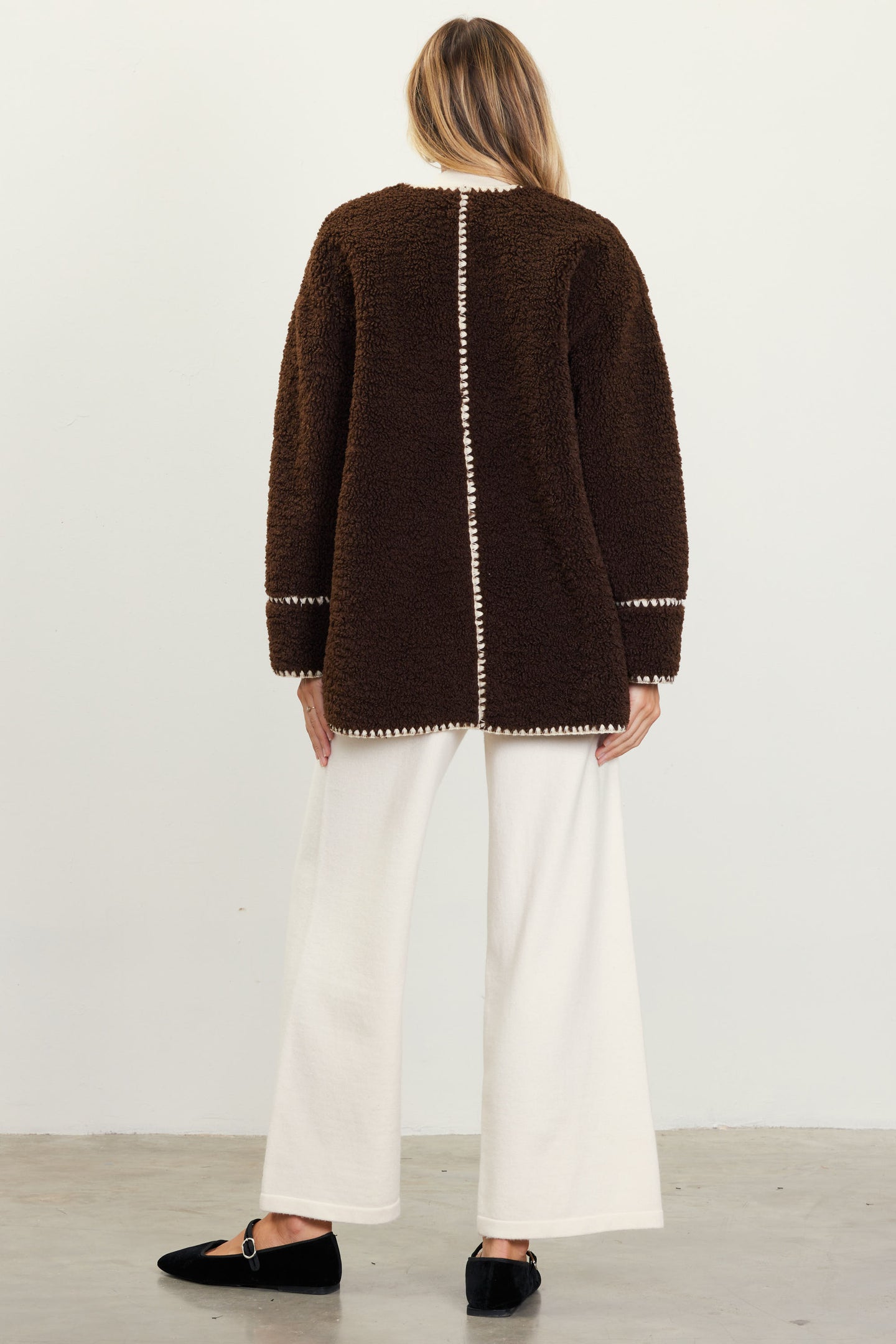 Noelle Contrast Stitch Detail Sherpa Coat