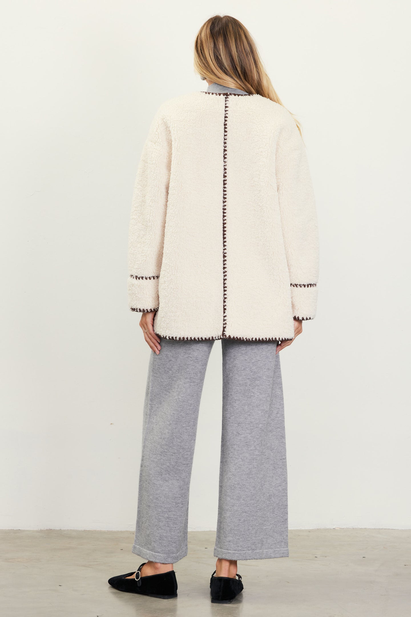 Noelle Contrast Stitch Detail Sherpa Coat