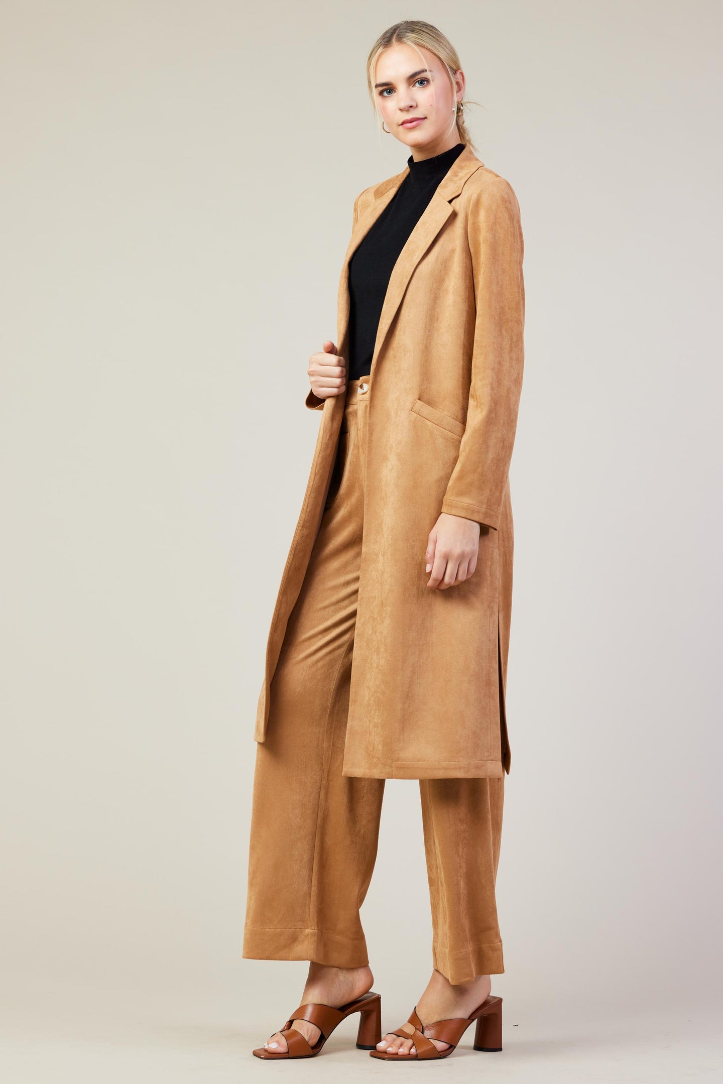 Faux Suede Duster Coat