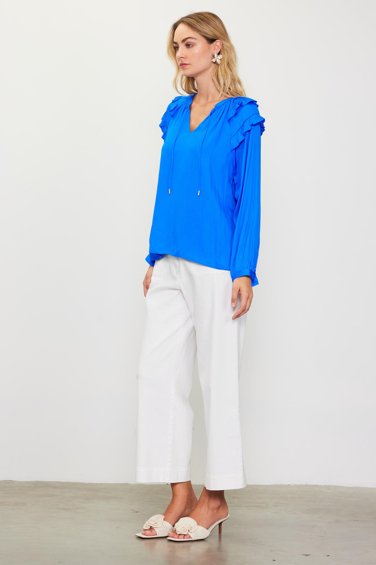 Adele Ruffled Split Neck Top