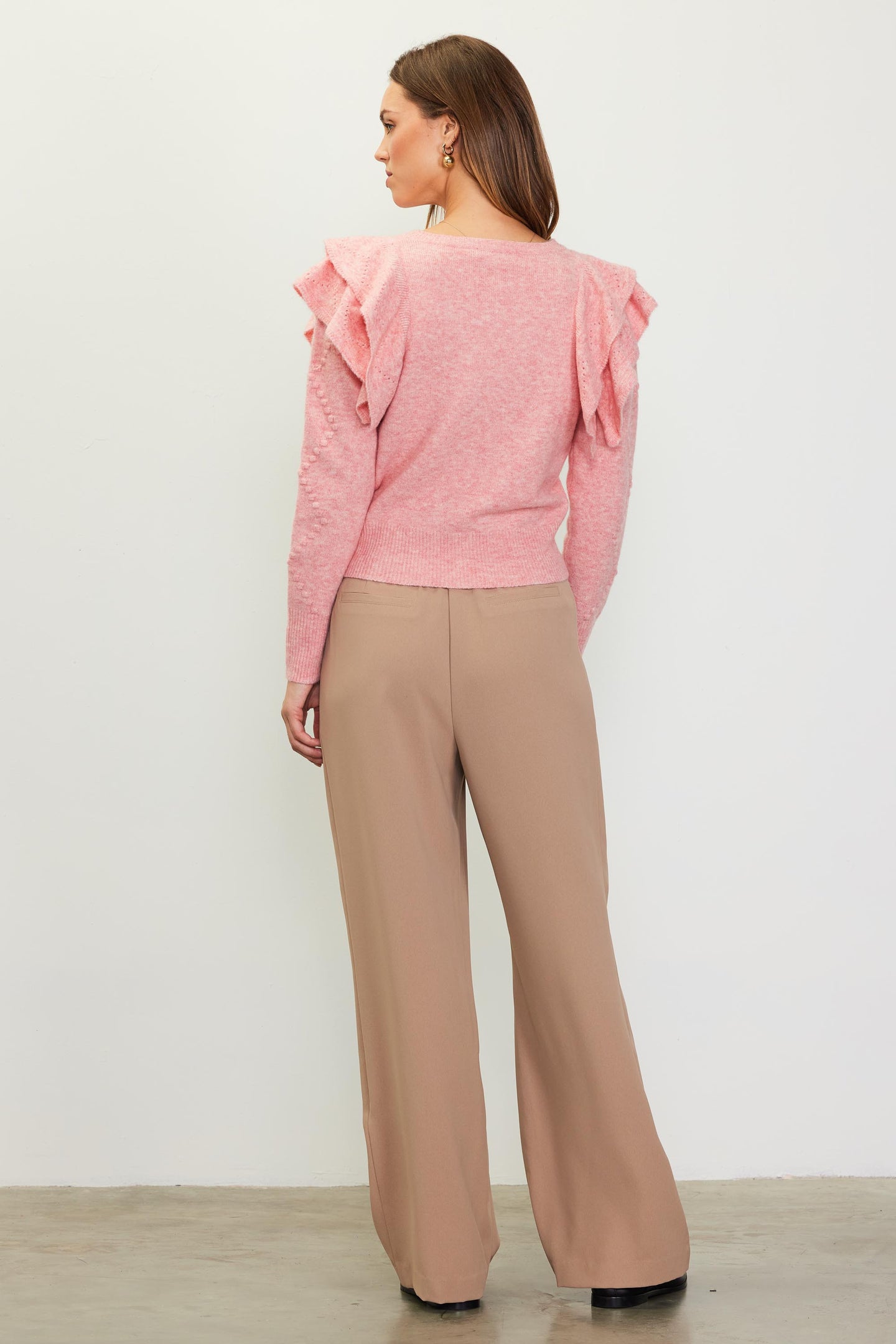 Pointelle-Knit Ruffle Sleeve Sweater