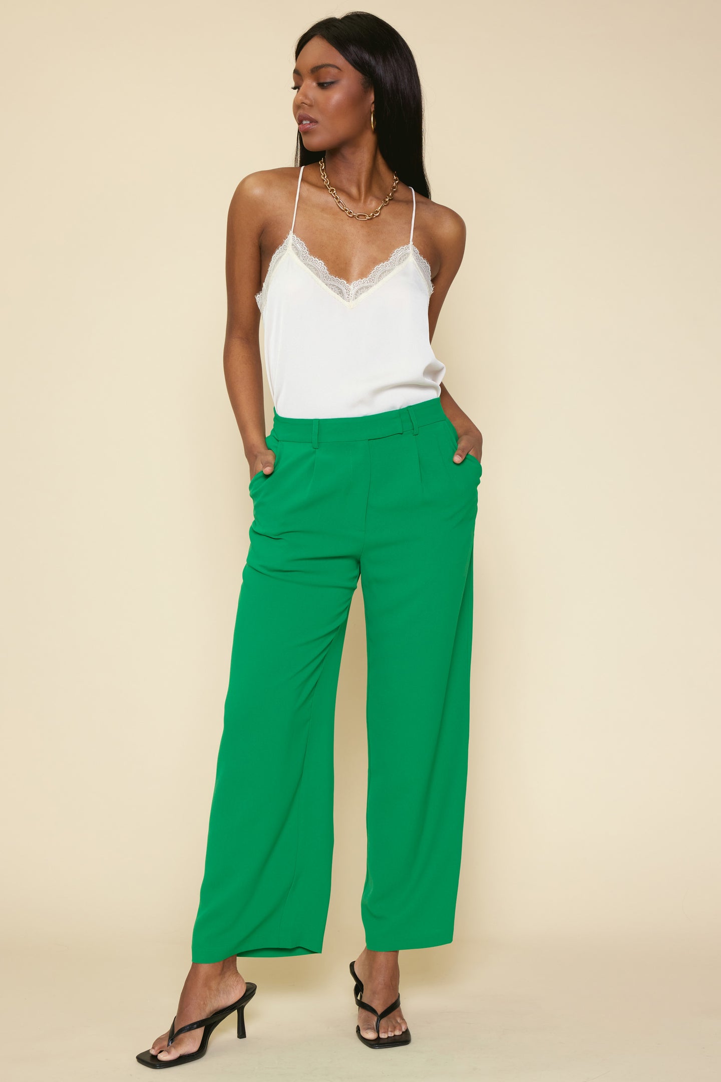 Pintuck Wide Leg Trousers