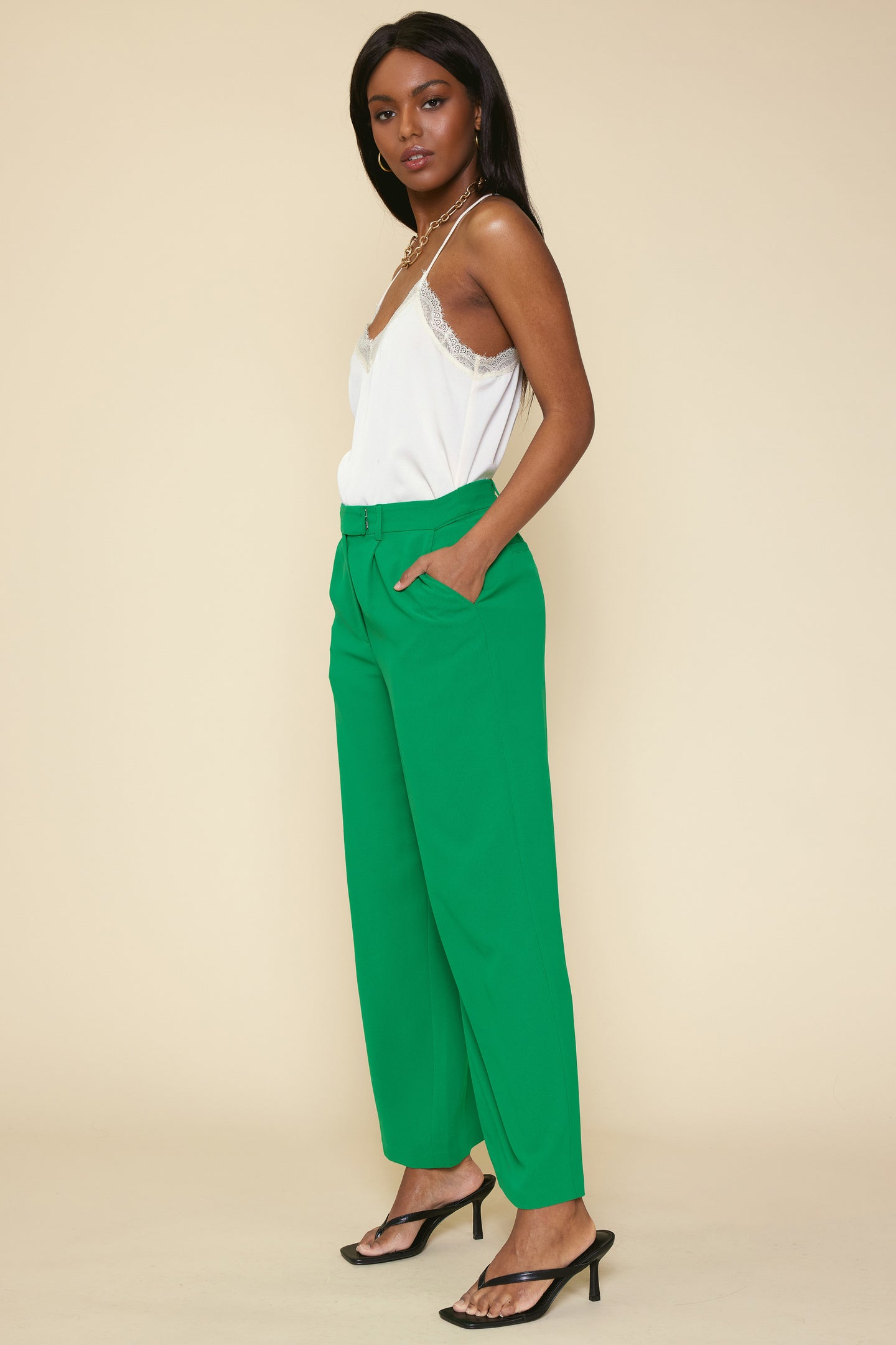 Pintuck Wide Leg Trousers