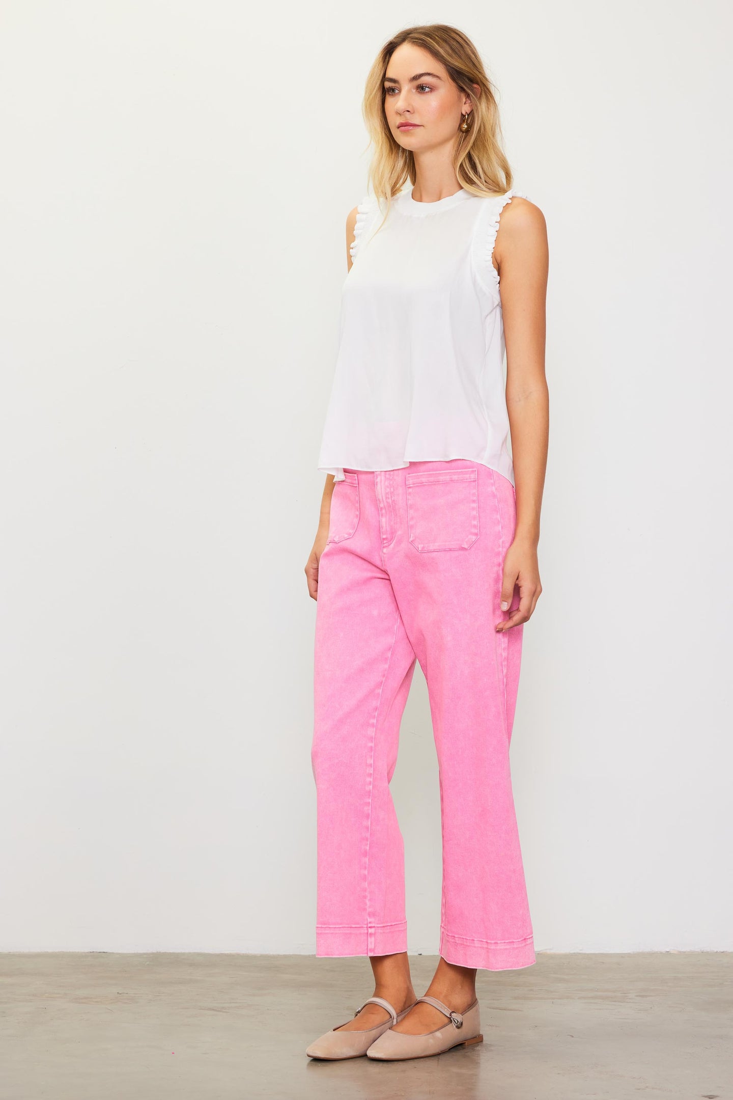 Washed Twill Wide Leg Pants