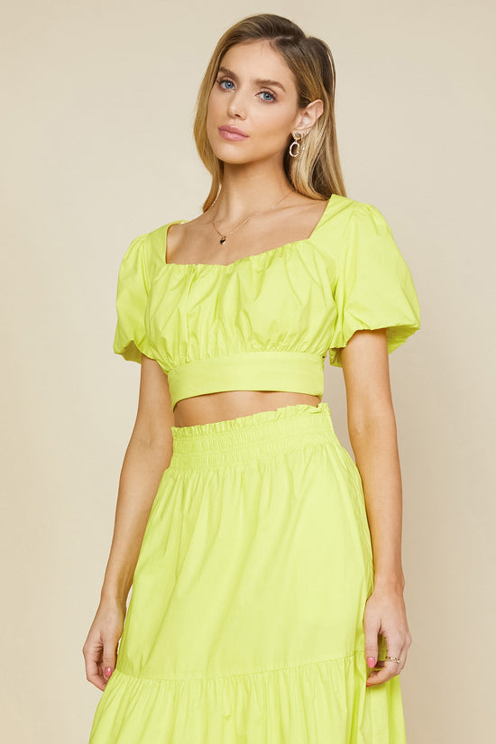 Poplin Bubble Sleeve Crop Top