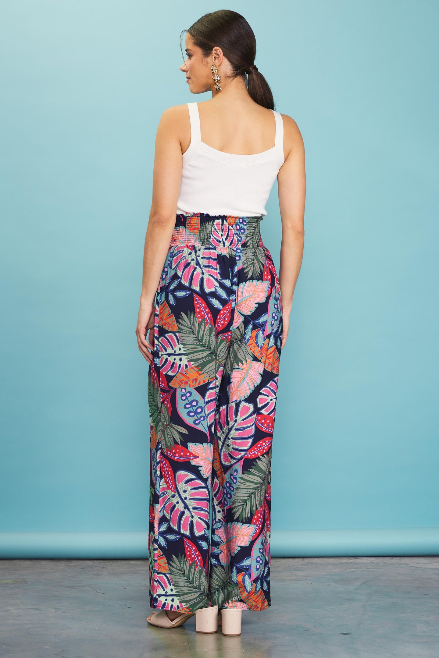 Ula Tropical Print Smocked Waist Pants