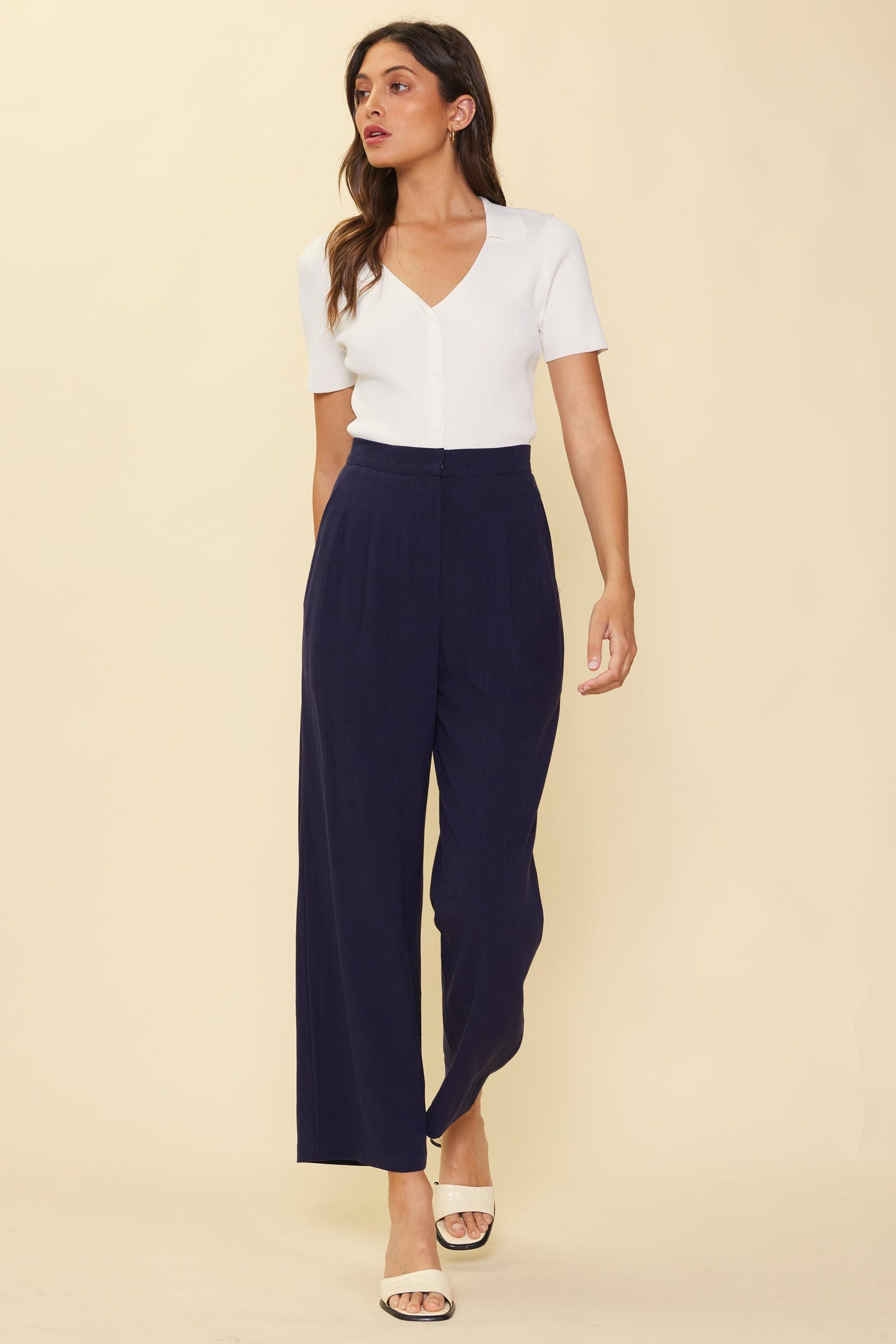 Linen Pintuck Wide Pants