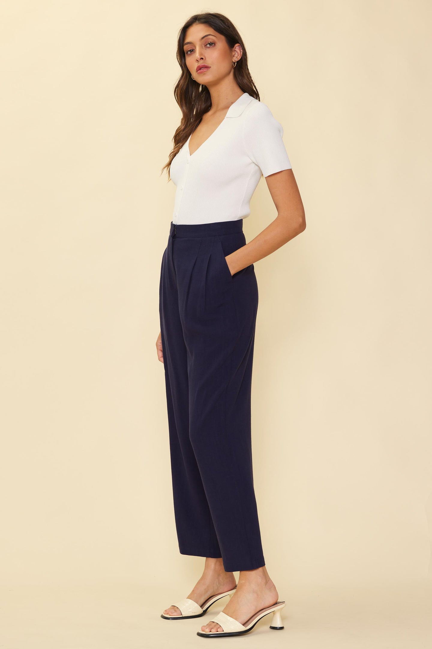 Linen Pintuck Wide Pants