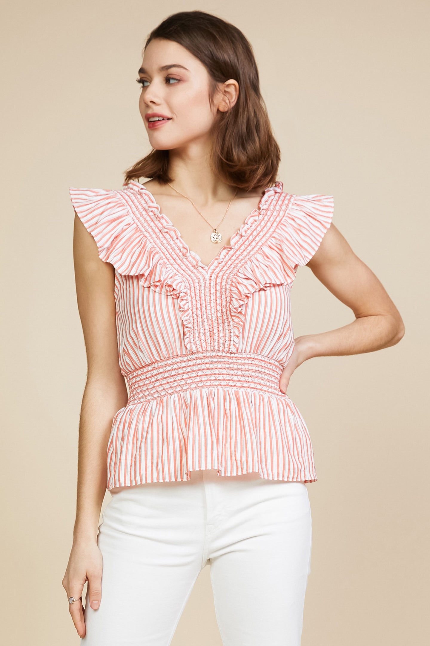 Stripe Smocked Peplum Top