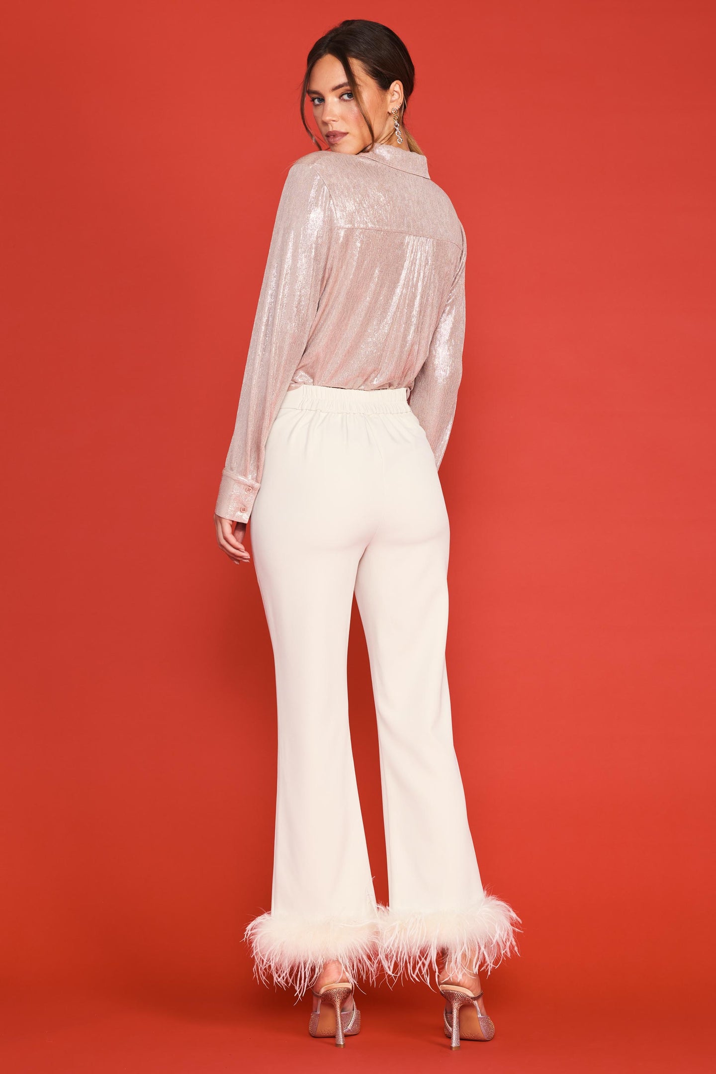 Detachable Feather Trim Pants