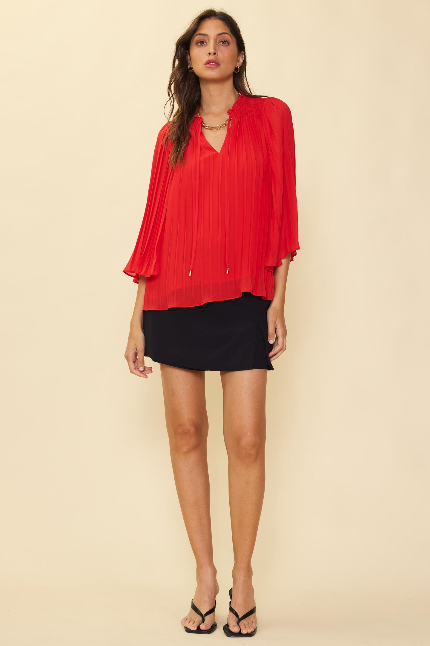 Pleated Ruffled Trim Top