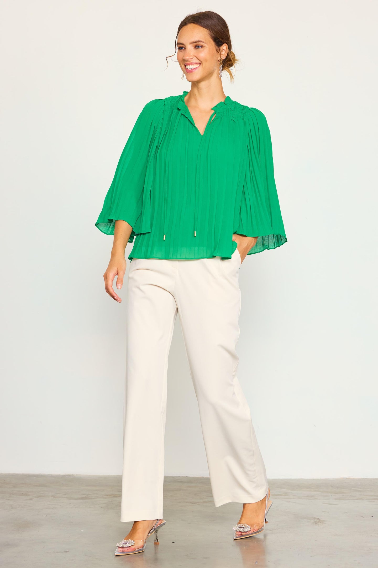 Pleated Ruffled Trim Top